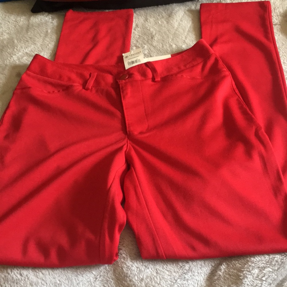 Lipstick red skinny leg low rise pants